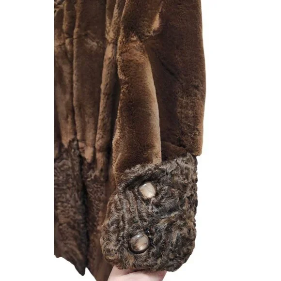 Vintage Natural Sheared Mink & Afghan Karakul Fur Coat Brown Swing Luxury Women - Picture 6 of 16